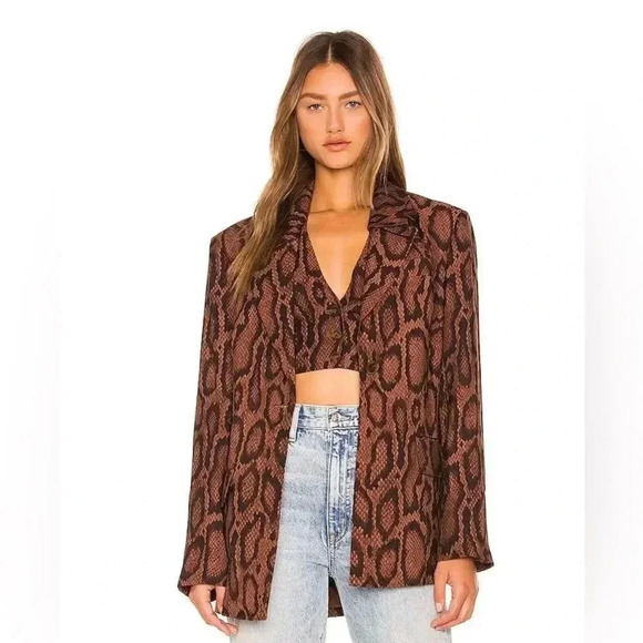 WEWOREWHAT SHAPED LONG BLAZER IN BROWN SNAKESKIN SZ 6 - Picture 13 of 16
